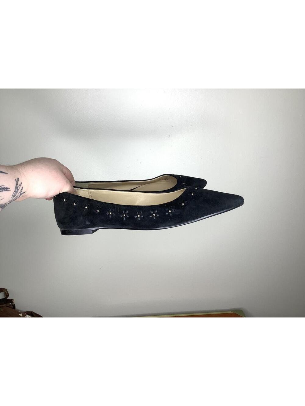 < Coach Joane Black Suede Pointed Toe Ballet Flats Size 9B > - Picture 3 of 9